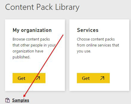In the Content Pack Library, look for the Samples link in the lower left. 