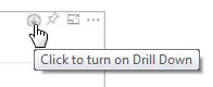 Hover over a visual and four icons appear in the top right. A down-arrow offers Click to Turn on Drill Down.