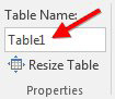 By default the table will be named Table1, Table2, or something similar. 