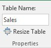 Type a new name of Sales for the table. 