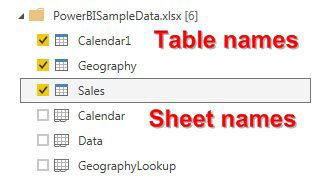 When importing from Excel, the preview window offers a list of Table names followed by a list of Sheet names. Choose the appropriate table names. 