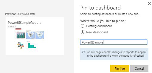 Pin to Dashboard offers either an Existing Dashboard or a New Dashboard.