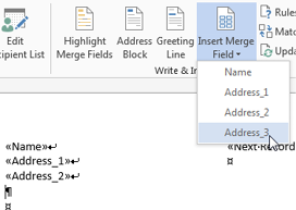 Type one label, and use Insert Merge Field, Name to insert <<Name>> in the label. Repeat for each field.