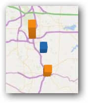 Roads are shown on the map with three columns along a north-south highway.