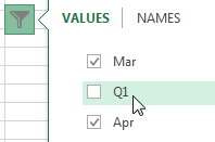 Use the Funnel icon to the right of the chart and uncheck Q1, Q2, Q3, and Q4.