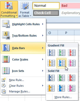 Choose, Home, Conditional Formatting, Data Bars, Blue.