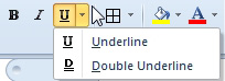 The Underline drop-down menu in the ribbon only offers two choices: Underline and Double Underline.