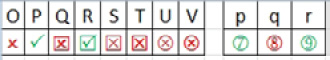 In Wingdings 2 font, the capital letter O is a red x. The capital letter P is a green checkmark. Not that Q & R are similar symbols but in a box.