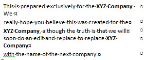 After the find and replace in Word, the bold ABC is now a bold XYZ. 