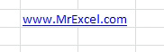 Type a website such as www.MrExcel.com in Excel and it is automatically formatted in blue with an underline.