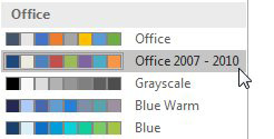 There is no theme for Office 2007 - 2010, but if you open the Colors drop-down, there is a choice for Office 2007-2010.