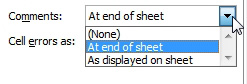 In Page Setup, the Comments could be set to print:
(None)
At the End of the Sheet
As Displayed on Sheet.