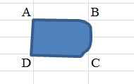 A shape that looks like a capital letter D. Point A is at the top left. Point B is at top right, where the curve starts. Point C is the bottom right, where the curve ends. Point D is at the lower left. 