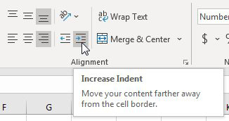 In the Home tab of the ribbon, there are icons for Left, Center, and Right Align. To the right of those, are Decrease and Increase Indent. To keep the numbers right-alighned but to move them closer to the icon, use Right Align, and then click Increase Indent twice.