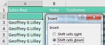 This is a quick and dirty hack. If you intention is to never show the detail rows and to only show the subtotal rows, you can shift all cells in the sales rep column down by 1. The first detail row for each customer will not have a sales rep, but the total row will correctly show the sales rep.