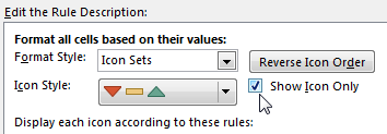 Manage the rules, and check the box for Show Icon Only. This prevents the 1, 0, -1 from appearing in the cells.