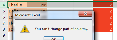 When someone tries to delete a row in the area of rows 1 to 8, a message will appear with "You Can't Change Part Of an Array."