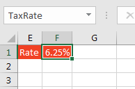 Type a name for the cell. The name can not have spaces, so use TaxRate instead of "Tax Rate".