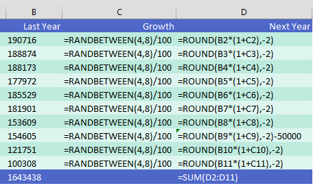 In show formulas mode, the columns become slightly wider and you see the formulas in each cell instead of the values.