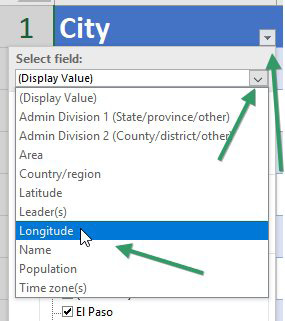 Another trick: open the filter drop-down for City and you can choose to sort City by Longitude, even though Longitude is not in the table.