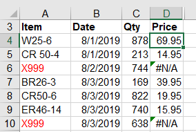 When an item is not found, it returns #N/A from VLOOKUP or XLOOKUP...