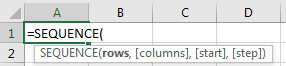 The syntax for SEQUENCE is Rows, Columns, Start, Step.