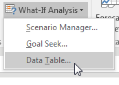 On the Data tab, under What-If Analysis, choose Data Table.