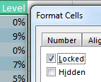 With only the formula cells selected, set Locked property to On.