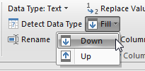 Choose column A. Open the Fill drop-down menu and choose FIll, Down.