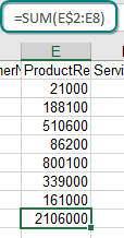 With numbers in E2:E8, you would normally use a formula of =SUM(E2:E8). However, if you record the macro to use =SUM(E$2:E8), the formula will work for any size data set.