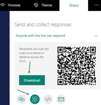 On the Share tab, you can generate a link, download a QR Code, get embed code, or e-mail the survey to recipients.