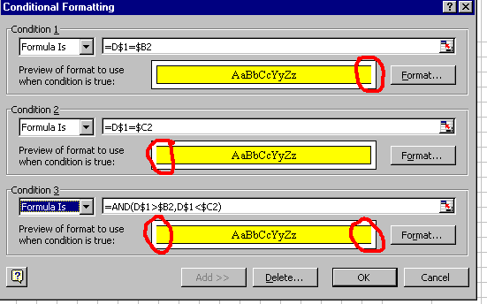 Conditional Formatting Dialog for 3 conditions