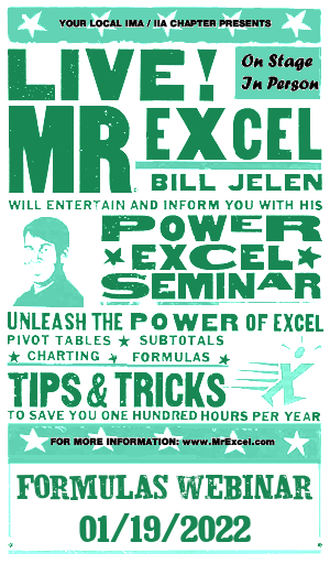 MrExcel Seminar at FORMULAS WEBINAR